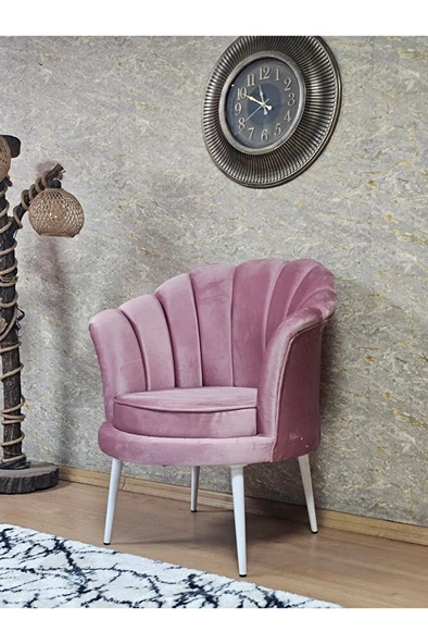 Tekli İstiridye Beyaz Boyalı Sivriltme Ayak Çay Seti Koltuk Tekli Berjer , Balkon, Salon, Ofis Pembe Renk 47 x 47 Boyut/Ebat - Resim 5