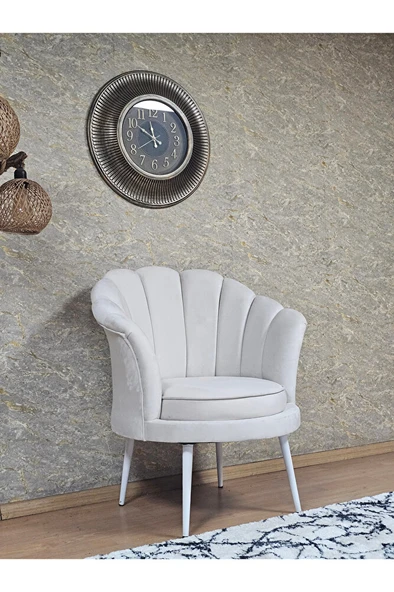 Tekli İstiridye Beyaz Boyalı Sivriltme Ayak Çay Seti Koltuk Tekli Berjer , Balkon, Salon, Ofis Krem Renk 47 x 47 Boyut/Ebat - Resim 3
