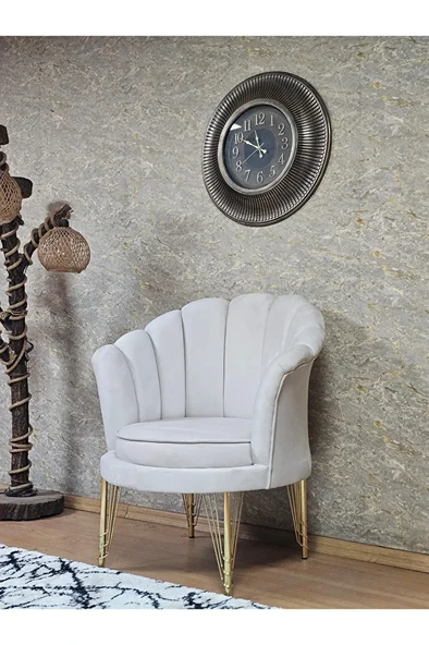 Tekli İstiridye Gold Kaplama Telli Ayak Çay Seti Koltuk Tekli Berjer , Balkon, Salon, Ofis Krem Renk 47 x 47 Boyut/Ebat - Resim 4