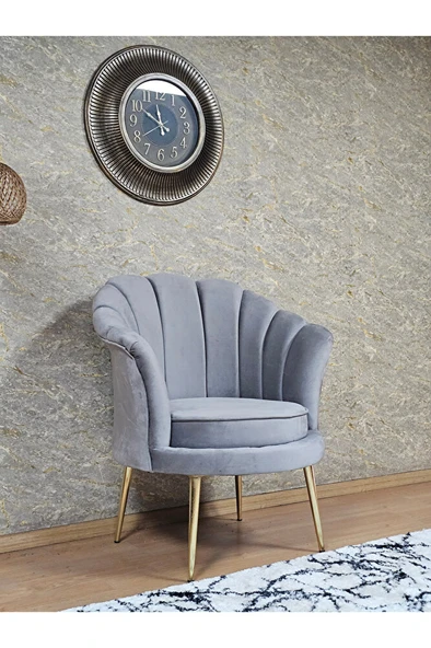 Tekli İstiridye Gold Kaplama Sivriltme Ayak Çay Seti Koltuk Tekli Berjer , Balkon, Salon, Ofis Gri Renk 47 x 47 Boyut/Ebat - 3