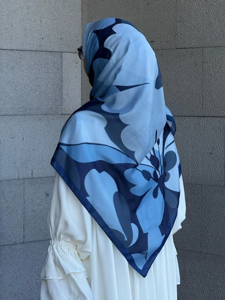 Pamuklu Vera Desen Eşarp-Lacivert - 8