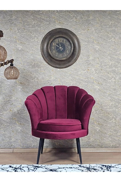 Tekli İstiridye Siyah Boyalı Sivriltme Ayak Çay Seti Koltuk Tekli Berjer , Balkon, Salon, Ofis Bordo Renk 47 x 47 Boyut/Ebat - Resim 2