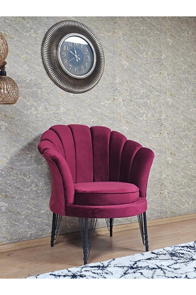 Tekli İstiridye Siyah Boyalı Telli Ayak Çay Seti Koltuk Tekli Berjer , Balkon, Salon, Ofis Bordo Renk 47 x 47 Boyut/Ebat - 3