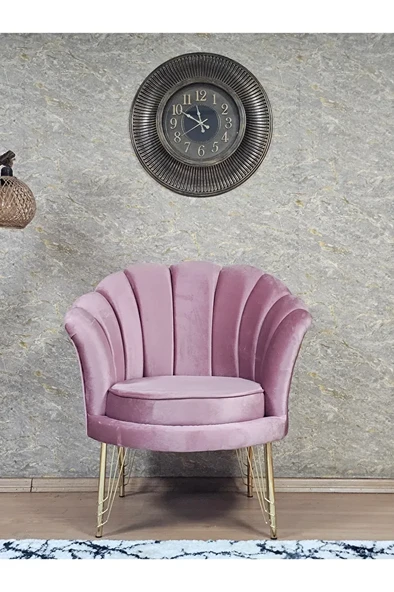 Tekli İstiridye Gold Kaplama Telli Ayak Çay Seti Koltuk Tekli Berjer , Balkon, Salon, Ofis Pembe Renk 47 x 47 Boyut/Ebat - Resim 2