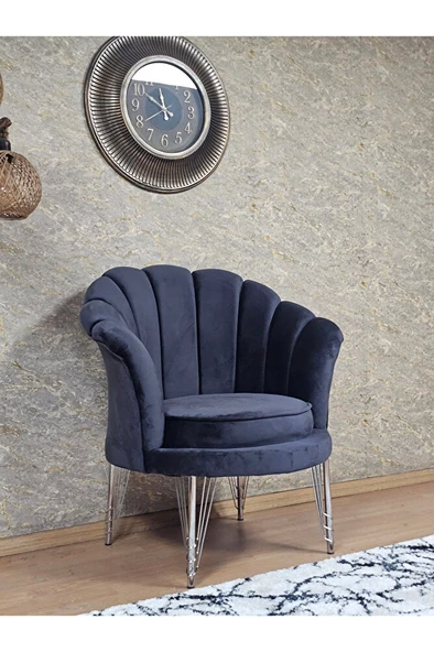 Tekli İstiridye Krom Kaplama Telli Ayak Çay Seti Koltuk Tekli Berjer , Balkon, Salon, Ofis Füme Renk 47 x 47 Boyut/Ebat - Resim 3