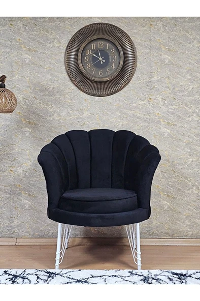 Tekli İstiridye Beyaz Boyalı Telli Ayak Çay Seti Koltuk Tekli Berjer , Balkon, Salon, Ofis Siyah Renk 47 x 47 Boyut/Ebat - Resim 2