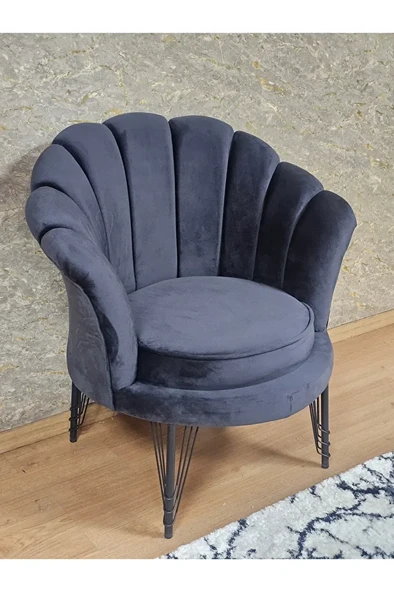 Tekli İstiridye Siyah Boyalı Telli Ayak Çay Seti Koltuk Tekli Berjer , Balkon, Salon, Ofis Füme Renk 47 x 47 Boyut/Ebat ürün görseli 1