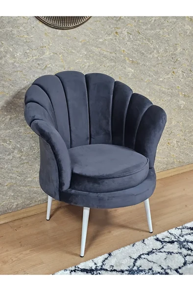 Tekli İstiridye Beyaz Boyalı Sivriltme Ayak Çay Seti Koltuk Tekli Berjer , Balkon, Salon, Ofis Füme Renk 47 x 47 Boyut/Ebat ürün görseli