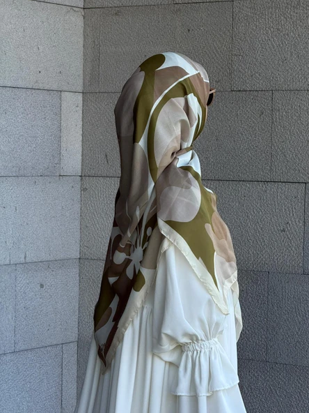 Pamuklu Vera Desen Eşarp-Vizon/Haki - 4