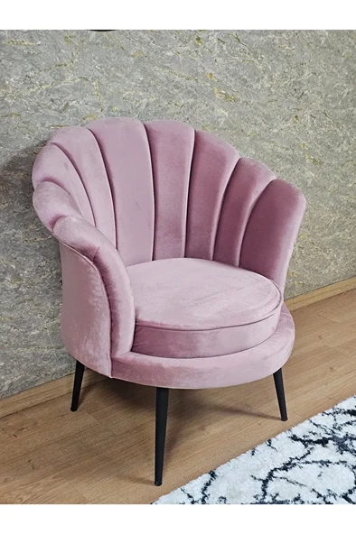 Tekli İstiridye Siyah Boyalı Sivriltme Ayak Çay Seti Koltuk Tekli Berjer , Balkon, Salon, Ofis Pembe Renk 47 x 47 Boyut/Ebat ürün görseli 1