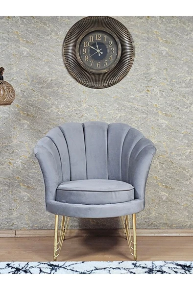 Tekli İstiridye Gold Kaplama Telli Ayak Çay Seti Koltuk Tekli Berjer , Balkon, Salon, Ofis Gri Renk 47 x 47 Boyut/Ebat - Resim 2