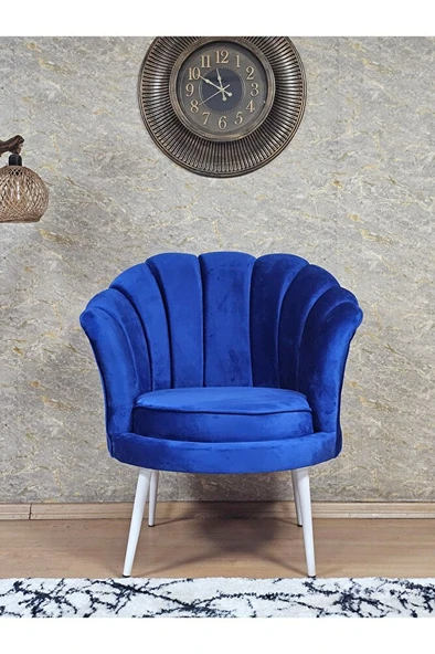 Tekli İstiridye Beyaz Boyalı Sivriltme Ayak Çay Seti Koltuk Tekli Berjer , Balkon, Salon, Ofis Mavi Renk 47 x 47 Boyut/Ebat - 2