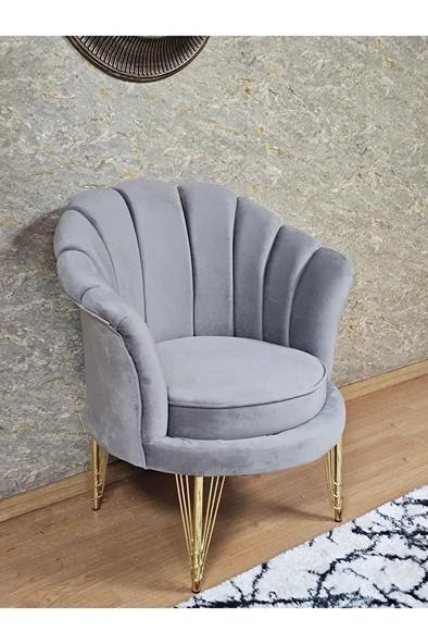 Tekli İstiridye Gold Kaplama Telli Ayak Çay Seti Koltuk Tekli Berjer , Balkon, Salon, Ofis Gri Renk 47 x 47 Boyut/Ebat ürün görseli 1