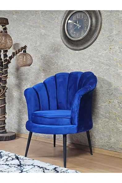 Tekli İstiridye Siyah Boyalı Sivriltme Ayak Çay Seti Koltuk Tekli Berjer , Balkon, Salon, Ofis Mavi Renk 47 x 47 Boyut/Ebat - Resim 4