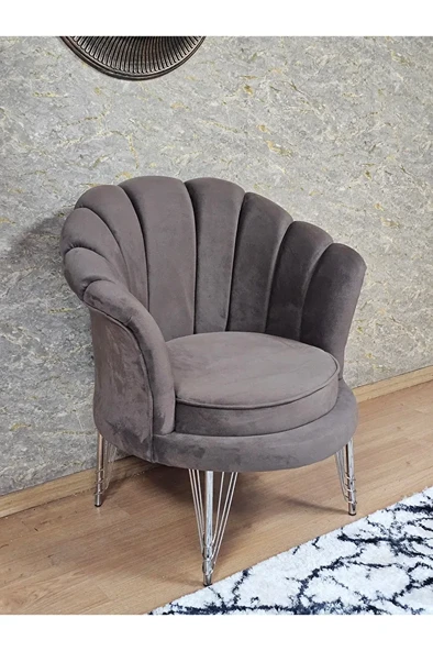 Tekli İstiridye Krom Kaplama Telli Ayak Çay Seti Koltuk Tekli Berjer , Balkon, Salon, Ofis Kahverengi Renk 47 x 47 Boyut/Ebat ürün görseli 1