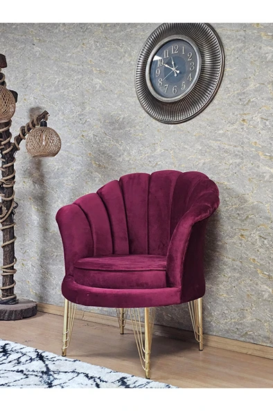 Tekli İstiridye Gold Kaplama Telli Ayak Çay Seti Koltuk Tekli Berjer , Balkon, Salon, Ofis Bordo Renk 47 x 47 Boyut/Ebat - Resim 5
