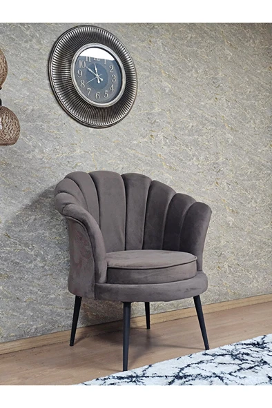 Tekli İstiridye Siyah Boyalı Sivriltme Ayak Çay Seti Koltuk Tekli Berjer , Balkon, Salon, Ofis Kahverengi Renk 47 x 47 Boyut/Ebat - 3