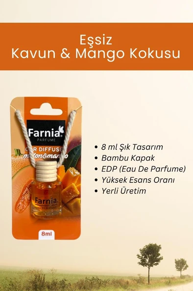 Farnia Yüksek Esanslı Askılı Araç Kokusu EDP Parfüm Mango Kavun 8 Ml 3 Adet Avantaj Paketi - 4