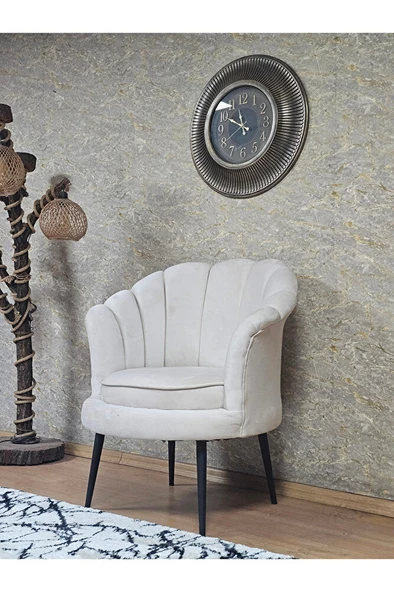 Tekli İstiridye Siyah Boyalı Sivriltme Ayak Çay Seti Koltuk Tekli Berjer , Balkon, Salon, Ofis Krem Renk 47 x 47 Boyut/Ebat - Resim 4