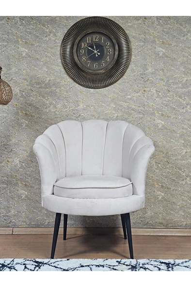 Tekli İstiridye Siyah Boyalı Sivriltme Ayak Çay Seti Koltuk Tekli Berjer , Balkon, Salon, Ofis Krem Renk 47 x 47 Boyut/Ebat - Resim 2