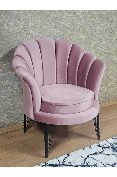 Tekli İstiridye Siyah Boyalı Telli Ayak Çay Seti Koltuk Tekli Berjer , Balkon, Salon, Ofis Pembe Renk 47 x 47 Boyut/Ebat