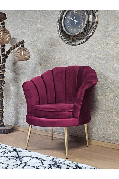 Tekli İstiridye Gold Kaplama Sivriltme Ayak Çay Seti Koltuk Tekli Berjer , Balkon, Salon, Ofis Bordo Renk 47 x 47 Boyut/Ebat - Resim 5