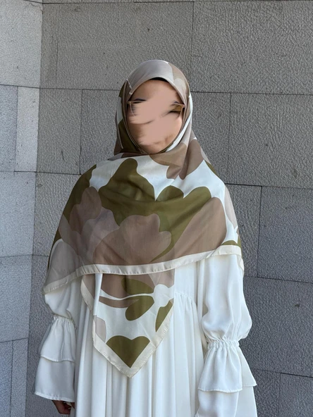 Pamuklu Vera Desen Eşarp-Vizon/Haki - 5