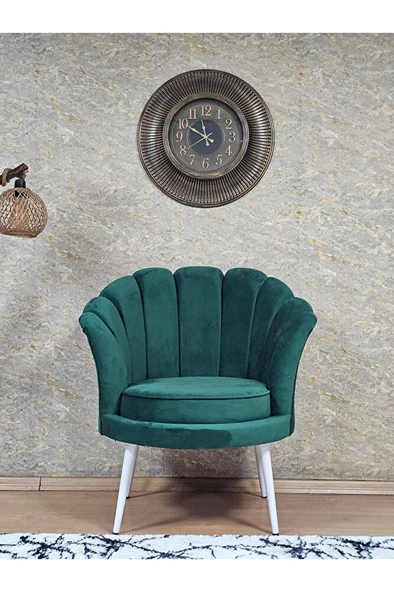 Tekli İstiridye Beyaz Boyalı Sivriltme Ayak Çay Seti Koltuk Tekli Berjer , Balkon, Salon, Ofis Yeşil Renk 47 x 47 Boyut/Ebat - Resim 2