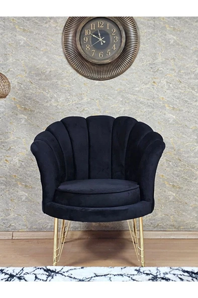 Tekli İstiridye Gold Kaplama Telli Ayak Çay Seti Koltuk Tekli Berjer , Balkon, Salon, Ofis Siyah Renk 47 x 47 Boyut/Ebat - Resim 2