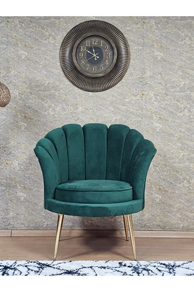 Tekli İstiridye Gold Kaplama Sivriltme Ayak Çay Seti Koltuk Tekli Berjer , Balkon, Salon, Ofis Yeşil Renk 47 x 47 Boyut/Ebat - Resim 2