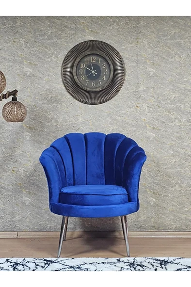 Tekli İstiridye Krom Kaplama Sivriltme Ayak Çay Seti Koltuk Tekli Berjer , Balkon, Salon, Ofis Mavi Renk 47 x 47 Boyut/Ebat - Resim 2