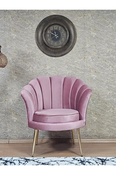 Tekli İstiridye Gold Kaplama Sivriltme Ayak Çay Seti Koltuk Tekli Berjer , Balkon, Salon, Ofis Pembe Renk 47 x 47 Boyut/Ebat - 2