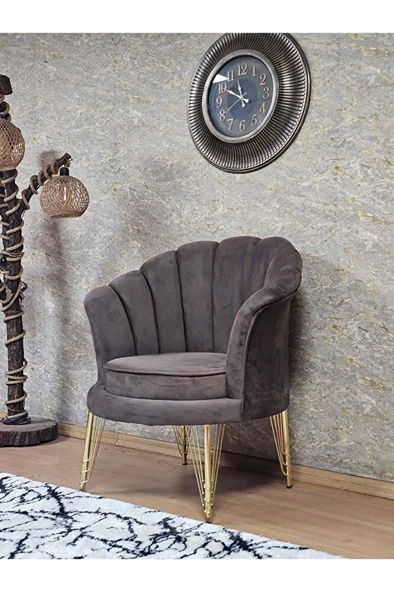 Tekli İstiridye Gold Kaplama Telli Ayak Çay Seti Koltuk Tekli Berjer , Balkon, Salon, Ofis Kahverengi Renk 47 x 47 Boyut/Ebat - 4
