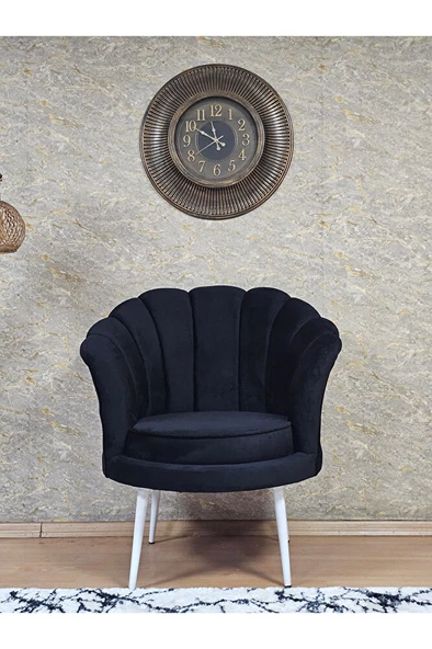 Tekli İstiridye Beyaz Boyalı Sivriltme Ayak Çay Seti Koltuk Tekli Berjer , Balkon, Salon, Ofis Siyah Renk 47 x 47 Boyut/Ebat - Resim 2