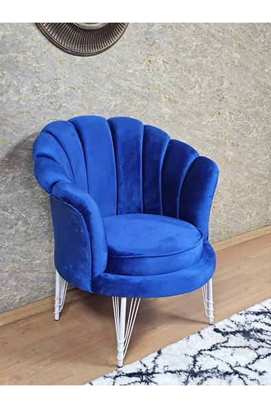 Tekli İstiridye Beyaz Boyalı Telli Ayak Çay Seti Koltuk Tekli Berjer , Balkon, Salon, Ofis Mavi Renk 47 x 47 Boyut/Ebat ürün görseli 1