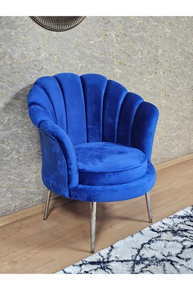 Tekli İstiridye Krom Kaplama Sivriltme Ayak Çay Seti Koltuk Tekli Berjer , Balkon, Salon, Ofis Mavi Renk 47 x 47 Boyut/Ebat ürün görseli 1