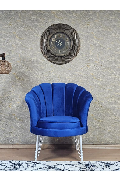 Tekli İstiridye Beyaz Boyalı Telli Ayak Çay Seti Koltuk Tekli Berjer , Balkon, Salon, Ofis Mavi Renk 47 x 47 Boyut/Ebat - Resim 2