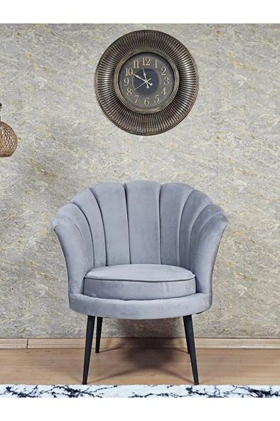 Tekli İstiridye Siyah Boyalı Sivriltme Ayak Çay Seti Koltuk Tekli Berjer , Balkon, Salon, Ofis Gri Renk 47 x 47 Boyut/Ebat - Resim 2