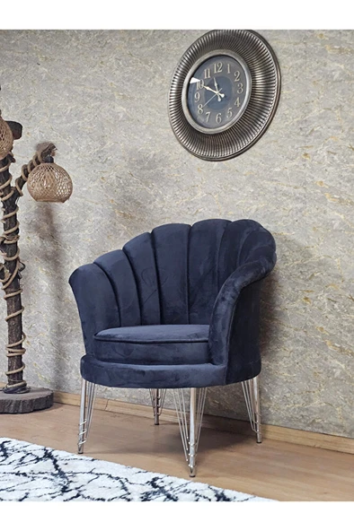 Tekli İstiridye Krom Kaplama Telli Ayak Çay Seti Koltuk Tekli Berjer , Balkon, Salon, Ofis Füme Renk 47 x 47 Boyut/Ebat - Resim 4