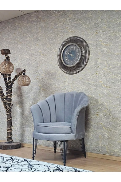 Tekli İstiridye Siyah Boyalı Telli Ayak Çay Seti Koltuk Tekli Berjer , Balkon, Salon, Ofis Gri Renk 47 x 47 Boyut/Ebat - 4