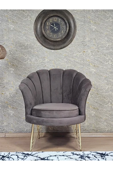 Tekli İstiridye Gold Kaplama Telli Ayak Çay Seti Koltuk Tekli Berjer , Balkon, Salon, Ofis Kahverengi Renk 47 x 47 Boyut/Ebat - 2