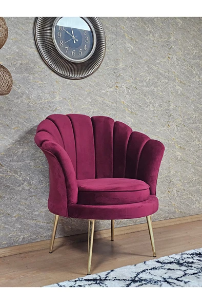 Tekli İstiridye Gold Kaplama Sivriltme Ayak Çay Seti Koltuk Tekli Berjer , Balkon, Salon, Ofis Bordo Renk 47 x 47 Boyut/Ebat - Resim 3