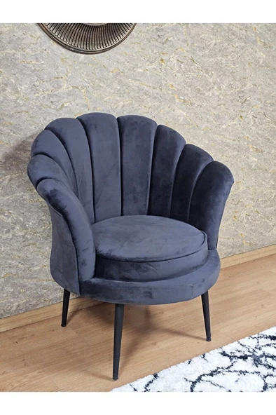 Tekli İstiridye Siyah Boyalı Sivriltme Ayak Çay Seti Koltuk Tekli Berjer , Balkon, Salon, Ofis Füme Renk 47 x 47 Boyut/Ebat ürün görseli