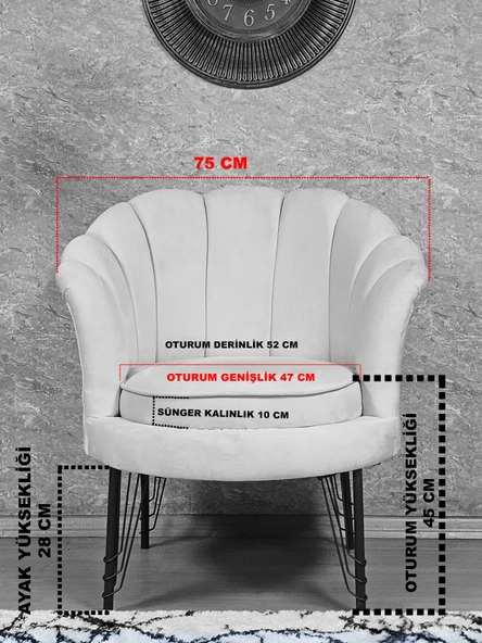 Tekli İstiridye Krom Kaplama Telli Ayak Çay Seti Koltuk Tekli Berjer , Balkon, Salon, Ofis Siyah Renk 47 x 47 Boyut/Ebat - 5
