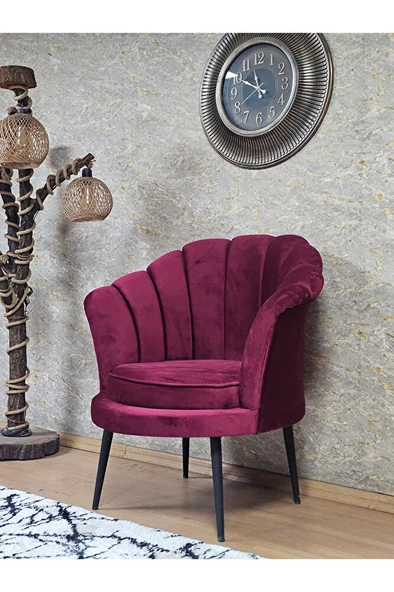 Tekli İstiridye Siyah Boyalı Sivriltme Ayak Çay Seti Koltuk Tekli Berjer , Balkon, Salon, Ofis Bordo Renk 47 x 47 Boyut/Ebat - Resim 4