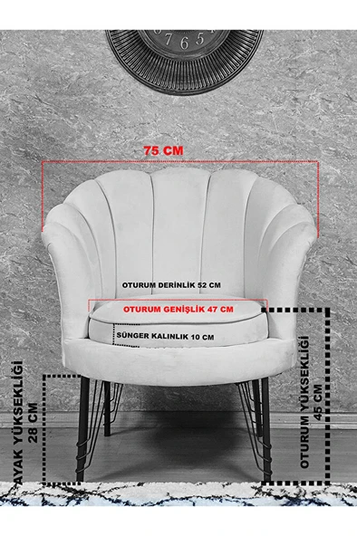 Tekli İstiridye Beyaz Boyalı Telli Ayak Çay Seti Koltuk Tekli Berjer , Balkon, Salon, Ofis Mavi Renk 47 x 47 Boyut/Ebat - Resim 4