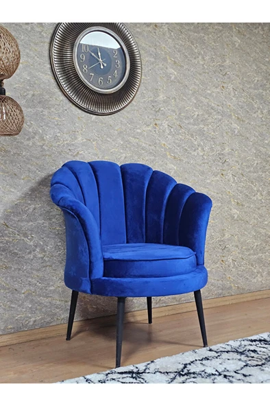 Tekli İstiridye Siyah Boyalı Sivriltme Ayak Çay Seti Koltuk Tekli Berjer , Balkon, Salon, Ofis Mavi Renk 47 x 47 Boyut/Ebat - Resim 3