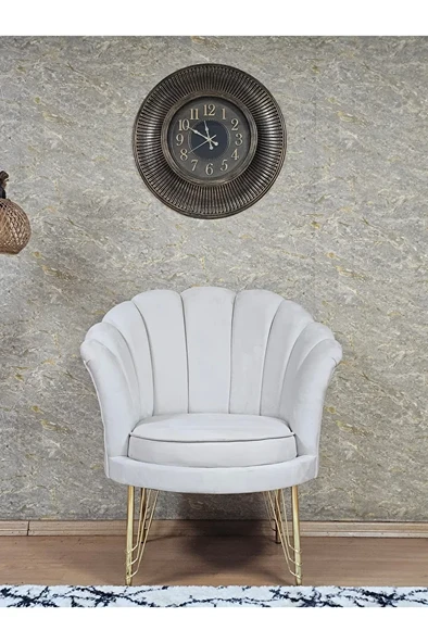 Tekli İstiridye Gold Kaplama Telli Ayak Çay Seti Koltuk Tekli Berjer , Balkon, Salon, Ofis Krem Renk 47 x 47 Boyut/Ebat - Resim 2
