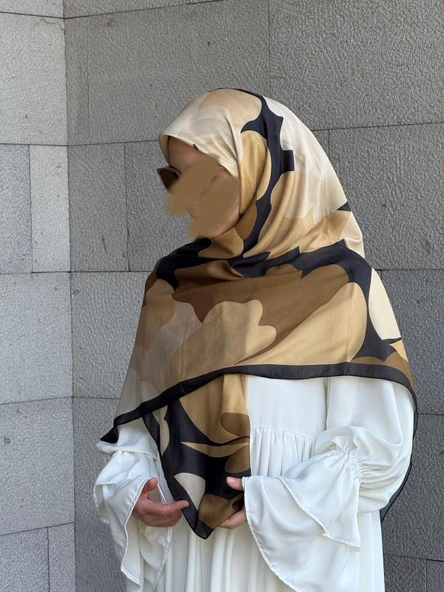 Pamuklu Vera Desen Eşarp-Siyah/Gold - 4