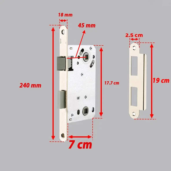 Banyo Wc Sessiz Kapı Gömme Kilidi 45 mm İç Silindirsiz Barelsiz Dayanıklı Metal Kilit Mekanizması - Resim 2